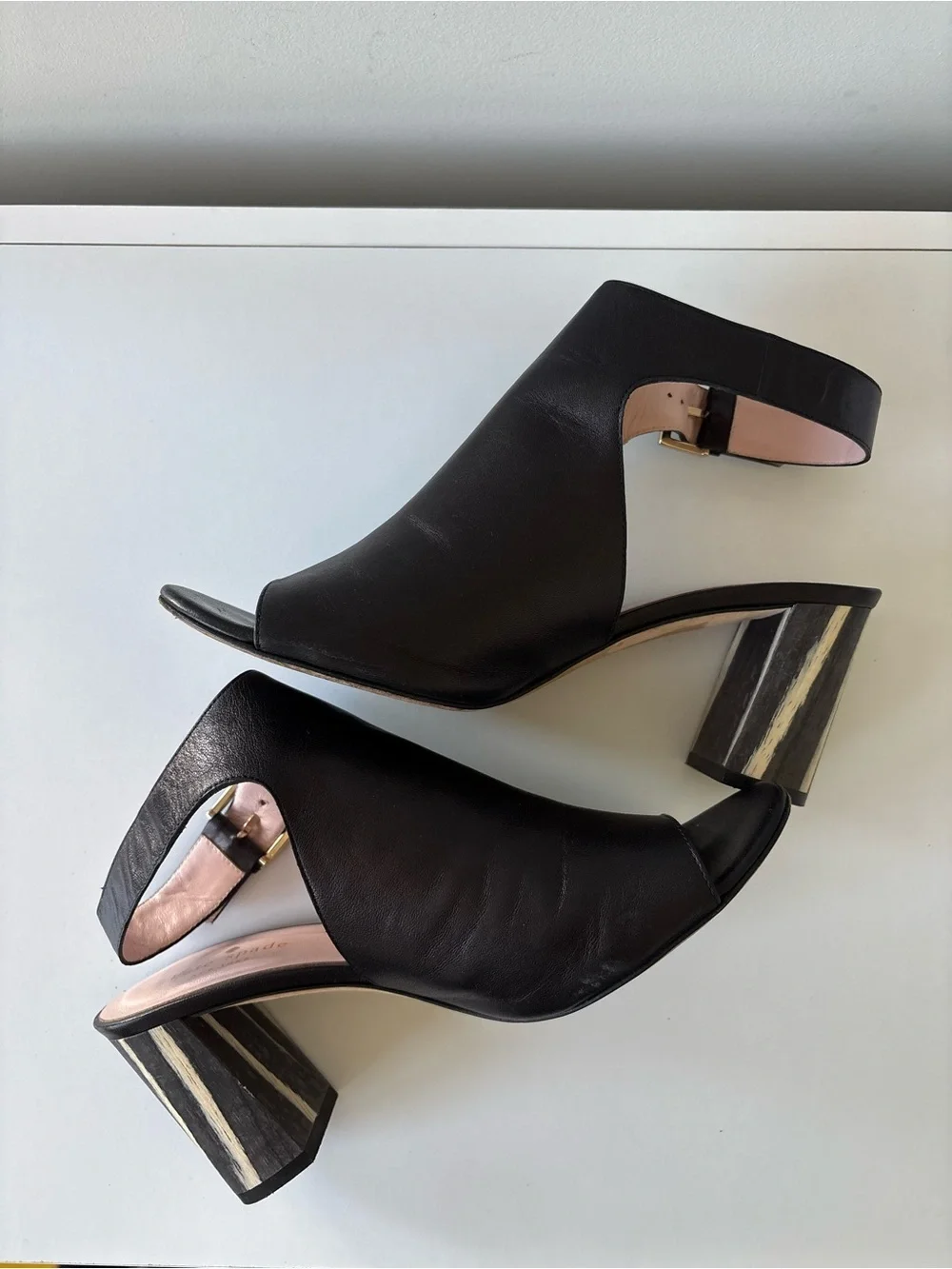 Kate Spade New York Black Leather Peep Toe Slingback Heels Italy Size 8.5 M